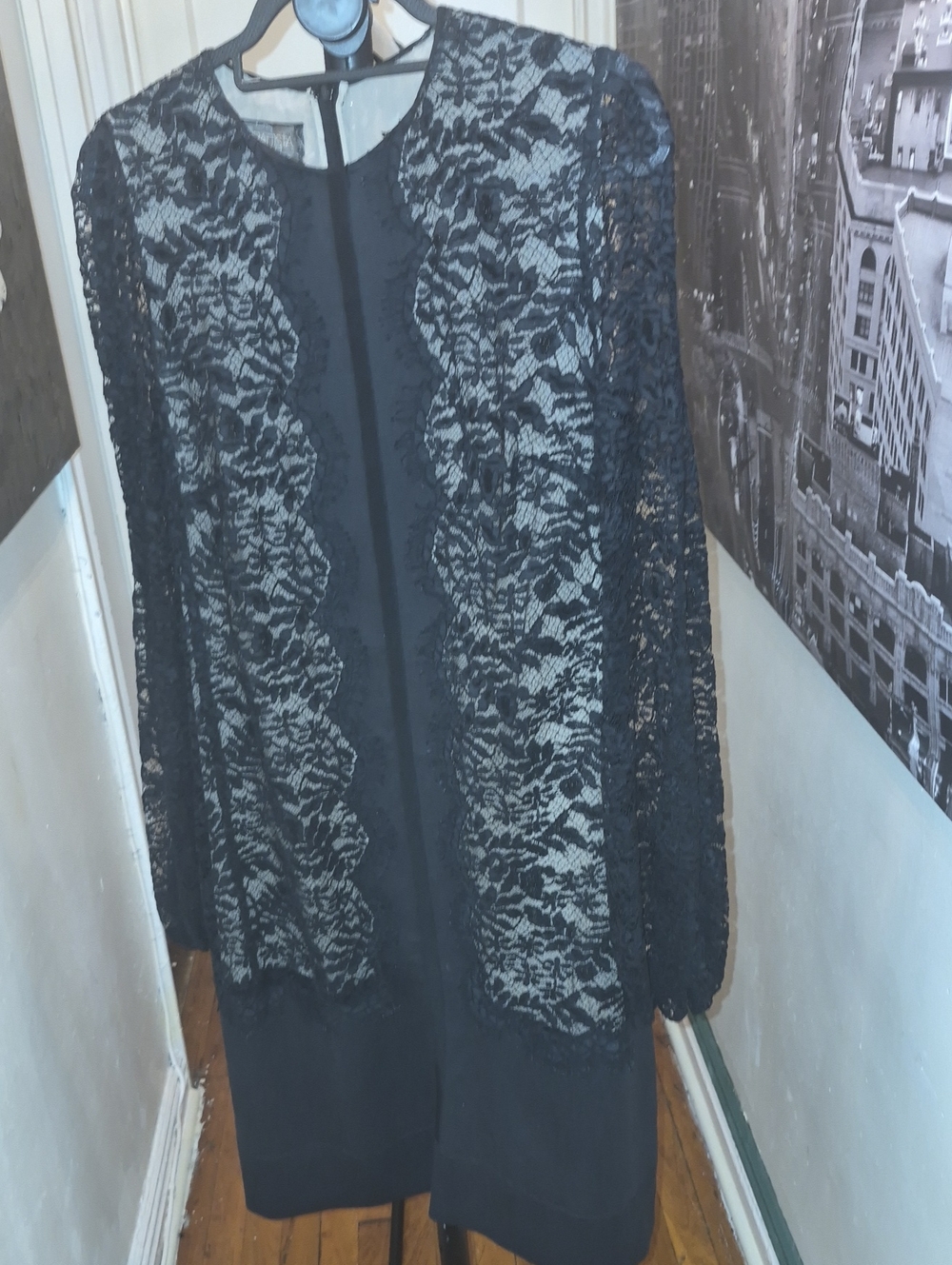 Long Sleeve Black Lace Overlay Dress for Women